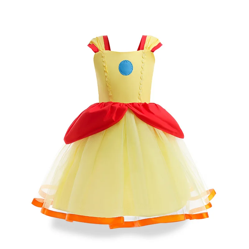 Costume de princesse Peach Cosplay pour enfants, robe de vacances en tulle  rose, vêtements dégradés, fête