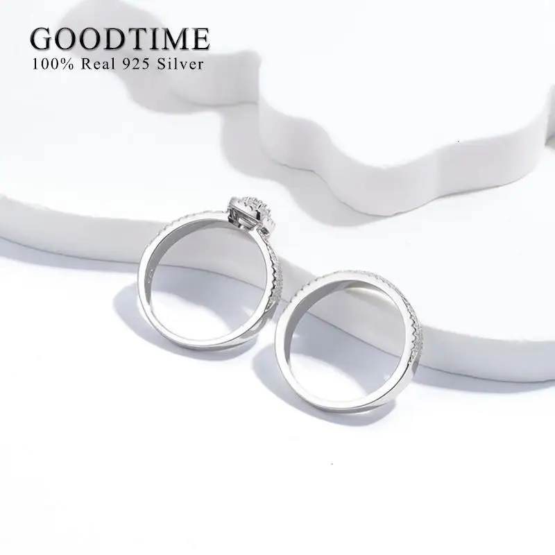 Luxury Pure 100% 925 Sterling Silver Ring Set For Woman Jewelry 5A Zircon  Snowflake Cube Engagement Wedding Band For Bridal 4