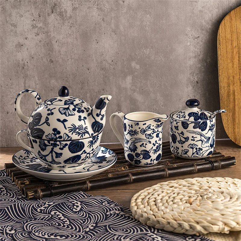 Ceramic Coffee Tea Set Korean Blue and White Porcelain Teaware Sets 1