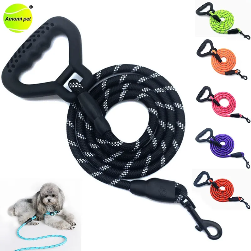 Pet Dog Leash Reflective Soft Rubber Handle Leashes Outdoor Puppy Dog