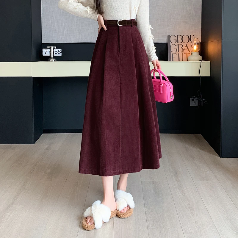 Vintage Winter Long Pleated Skirts For Women Elastic High