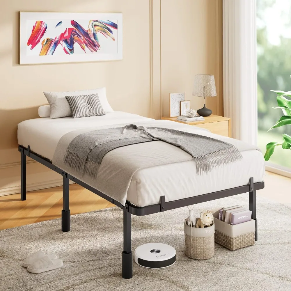 

Bed Frame, 14-Inch High Platform Beds with Steel Slat Support, Heavy-Duty Metal Platform,500 lbs Max Weight, Twin Size Bed