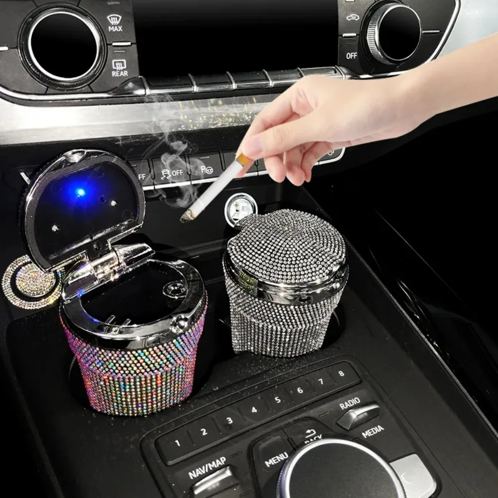 

Car Ashtray with LED Light Multifunctional Airtight Lid Vehicle Cup Holder Air Vent Trash Can Interior Decoration