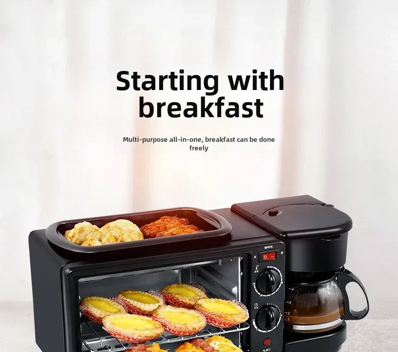 Description Picture 3 of itemUS 110V EU/UK 220V New 3 In 1 Breakfast Makers Set Multifunctional Machine With Toaster Oven Coffee Maker Frying Pan With lid