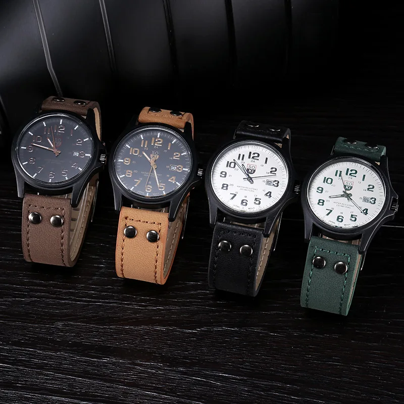 

Spot New Casual Business Commuter Quartz Men's Watch Fashion Belt Military Watch Student Sports Watch Calendar