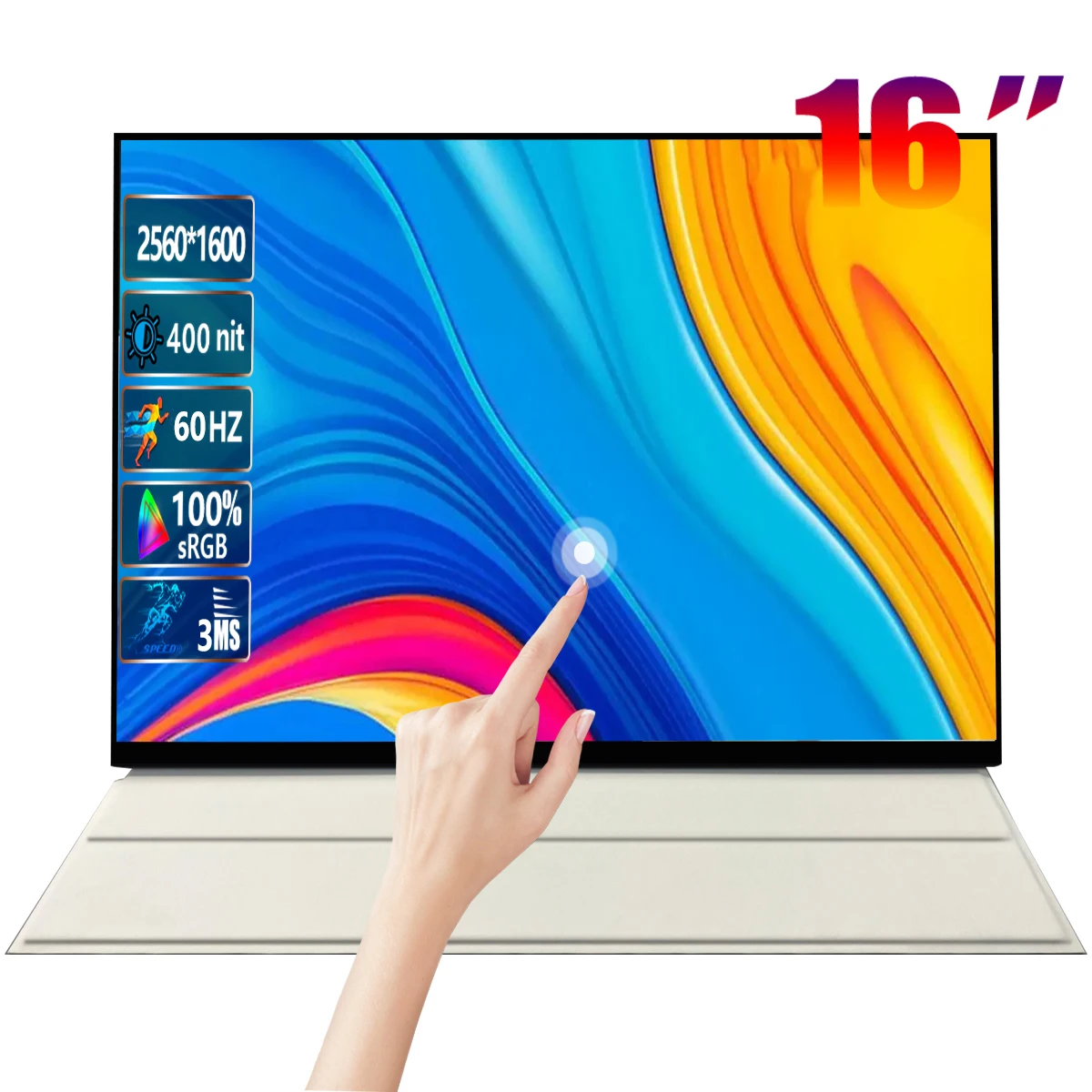 

16 Inch 2K 60Hz Touch Portable Monitor 2560*1600 HDR 100%sRGB Dual Speaker Gaming Display For PC Laptop Xbox PS4 Switch