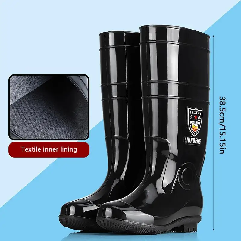 Rain Boots Men Waterproof Long Rain Boots Fishing Boots Anti-Slip PVC for Men Women Adult Outdoor Work Garden Mud Boot Covers 3