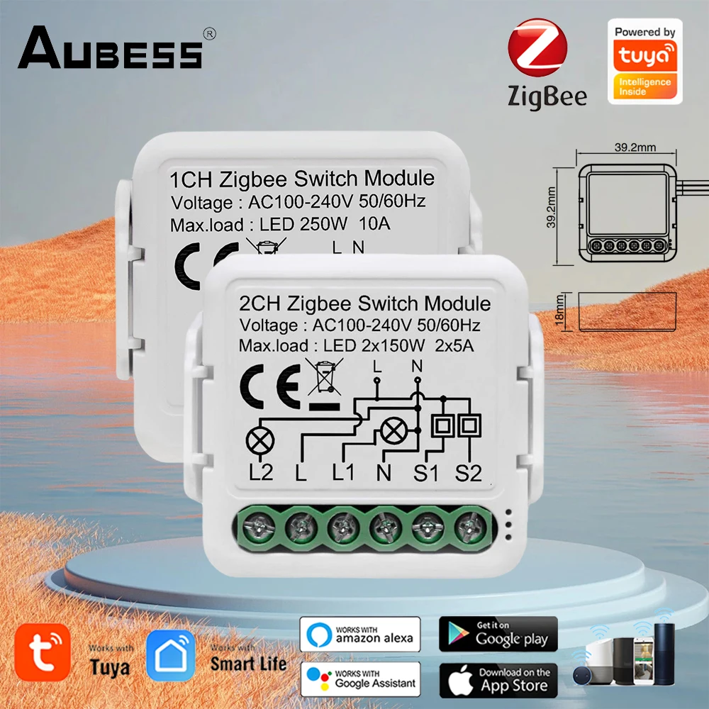 

Tuya ZigBee Mini Smart Switch Support 2-Way Control Relay Breaker 10A Timer Wireless Switch Module Works With Alexa Google Home