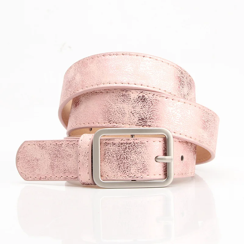 Fashion Shiny Glitter Ladies Waist Belt Square Pin Buckle Jeans Belts for Women Pu Waistbands Pink Silver Jeans Decorative Belt