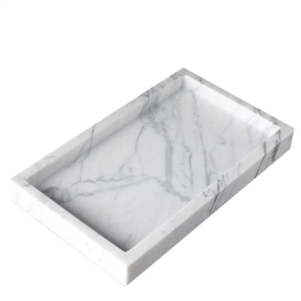 Handmade 30x20x3CM Natural Marble Yellow Travertine Rectangle Luxury Vanity Tray Stone Organizer