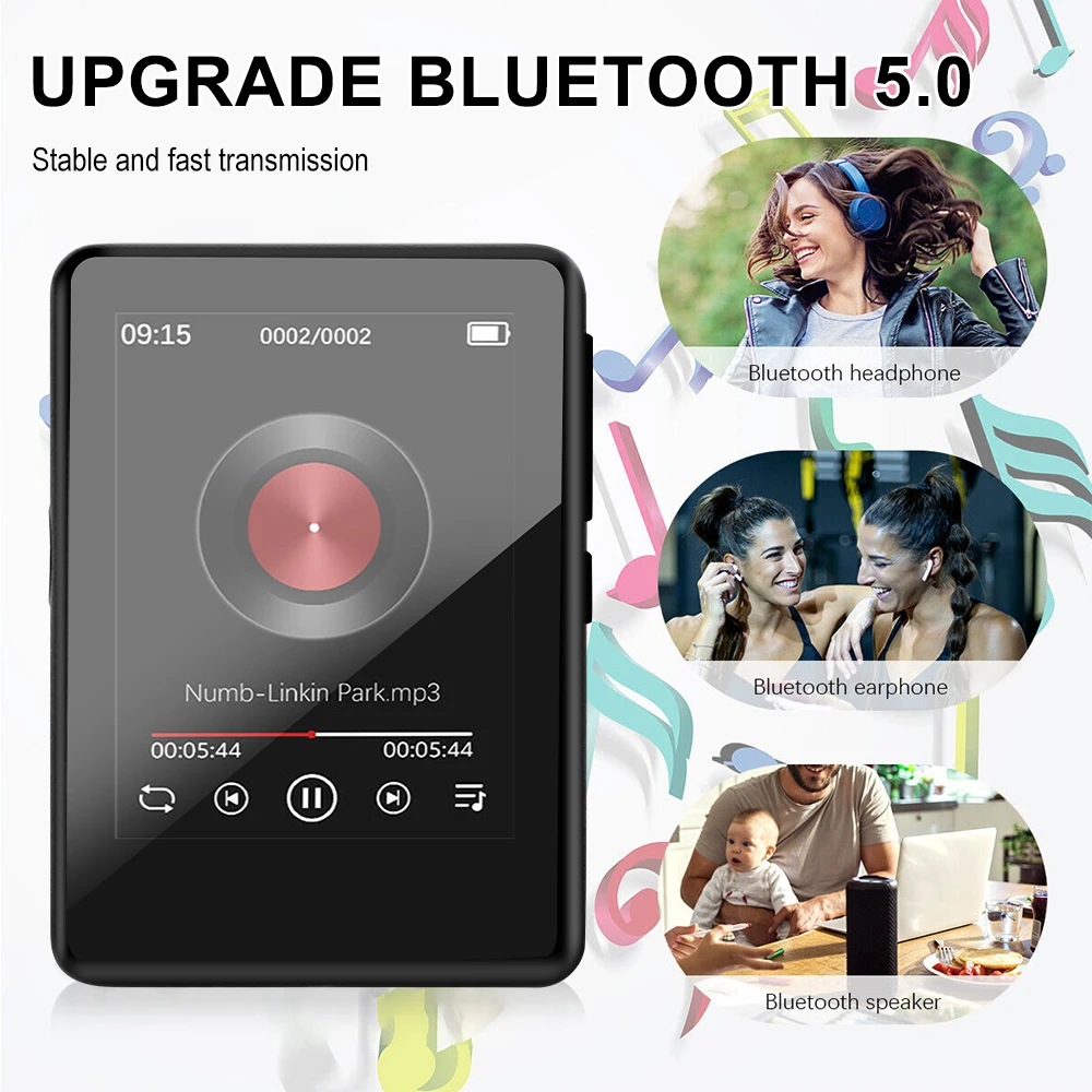 MP4 Player Bluetooth 5.0 Metal MP3 Player Full Touch Screen Built-in Speaker