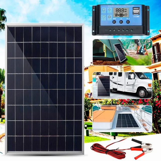 300W500W Solar Panel Kit Complete12V Polycrystalline USB Power Portable Outdoor Rechargeable Solar Cell Solar Generator for Home 4