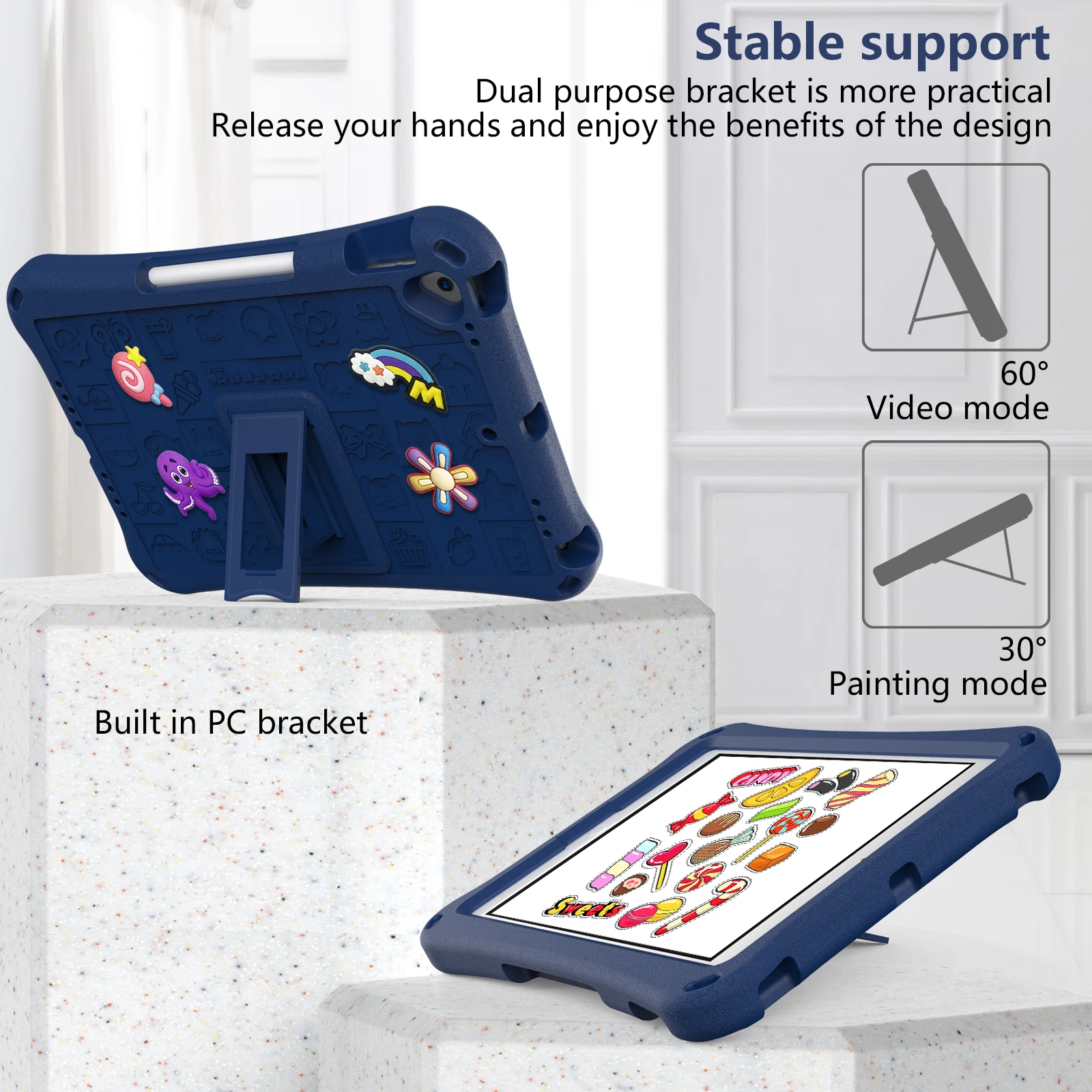 Shockproof Kids iPad Case with Stand, Handle & Pencil Holder