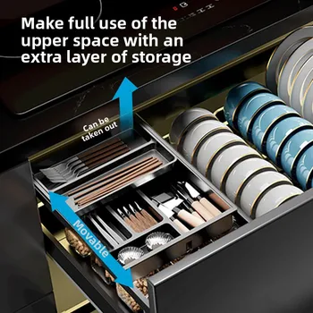 ตะกร้าครัว 304 สแตนเลสลิ้นชัก Damping คู่ตู้ปรุงรสเก็บท่อระบายน้ําชั้นวางจาน 2