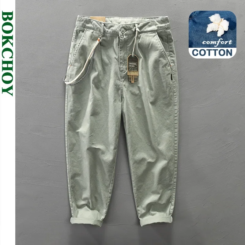 Cargo pants cotton work pants military cargo pants men casual pants casual tooling pants Spring and Autumn 100% Cotton Solid Color Casual Cargo Mens Pants Casual Multi-pocket Loose Men Trousers AZ306