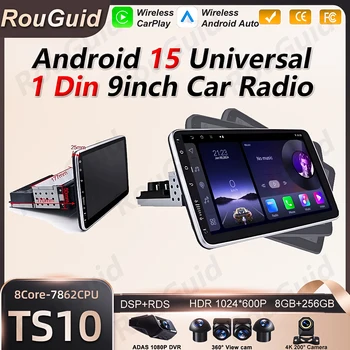 Radio para Auto Android 15 1 DIN Universal de 9/10 Pulgadas con CarPlay, Android Auto, GPS, Reproductor Multimedia, WiFi, QLED y Bluetooth 1