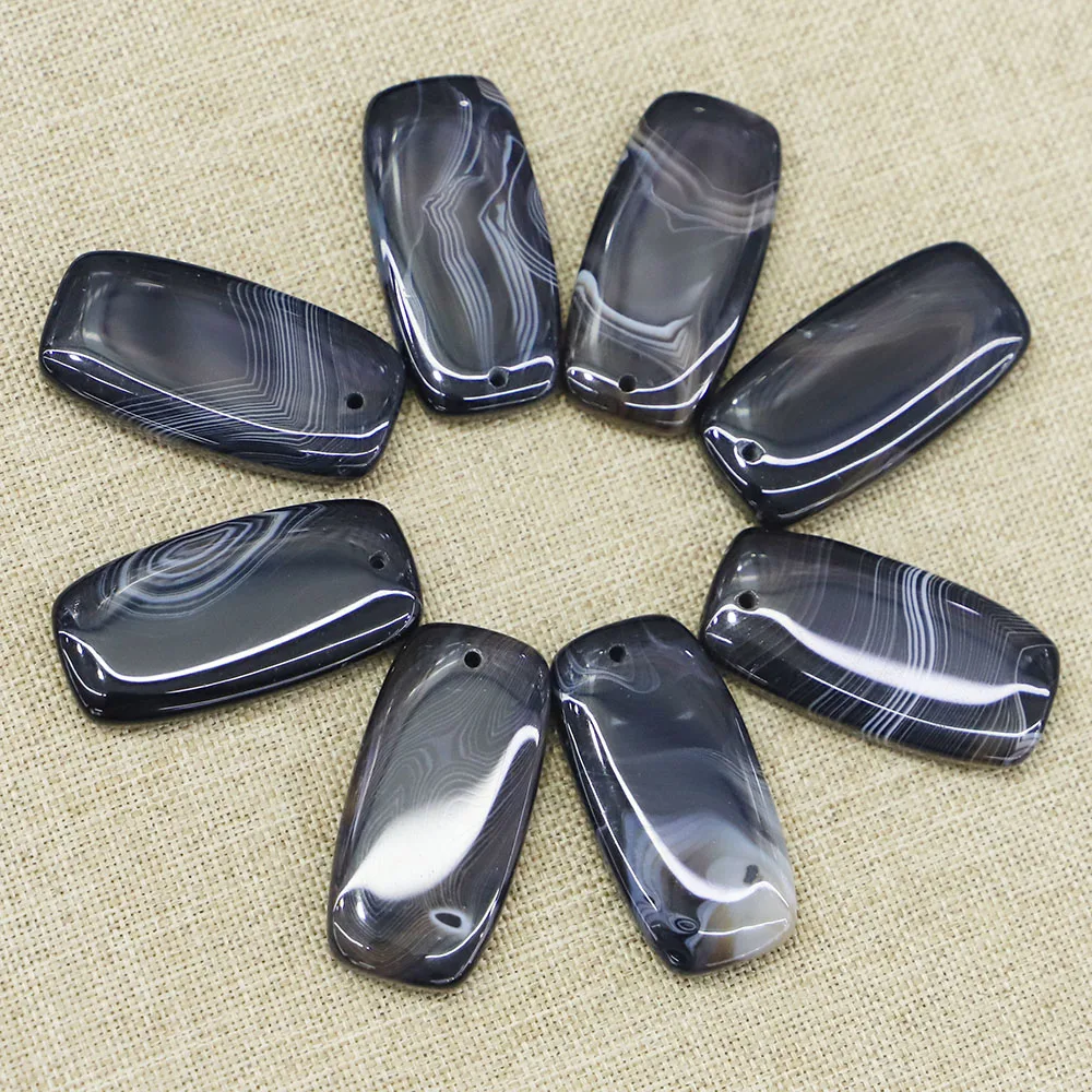 Hot Fashion Natural Stone Black Onyx Square Necklaces Pendants Reiki Charms Agate Diy Jewelry Accessories Making Wholesale 12Pcs