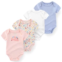 Barboteuse en coton à manches courtes pour nouveau-né, vêtements pour bébé garçon et fille, costume de batterie imprimé, dessin animé, été, 0-12M, 4 pièces 5
