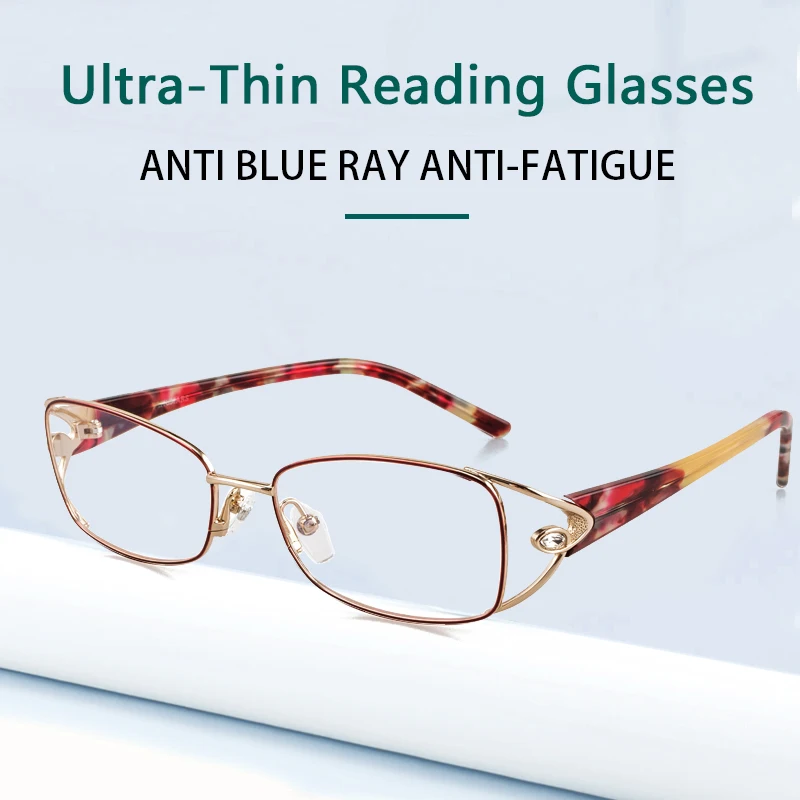 

UltraThin Resin Lens Reading Glasses Blue Light Blocking for Women,Stylish Metal Frame Readers Anti Glare UV Filter