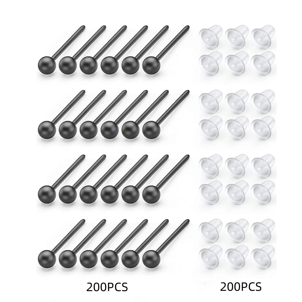 200/400pcs Invisible Clear Plastic Earring Posts Rubber Back For