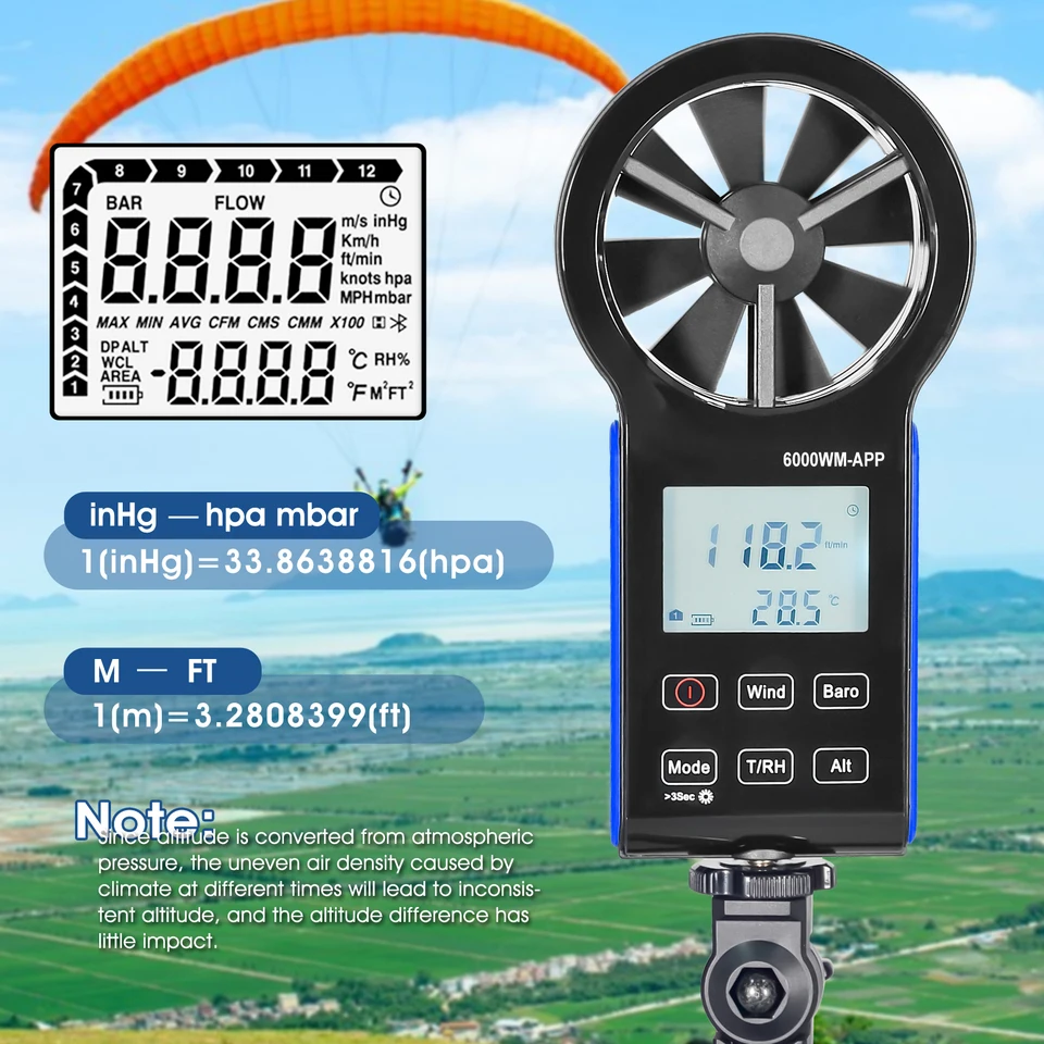 HoldPeak 6000WM Digital Anemometer Barometer, Wind Speed Meter,Wind