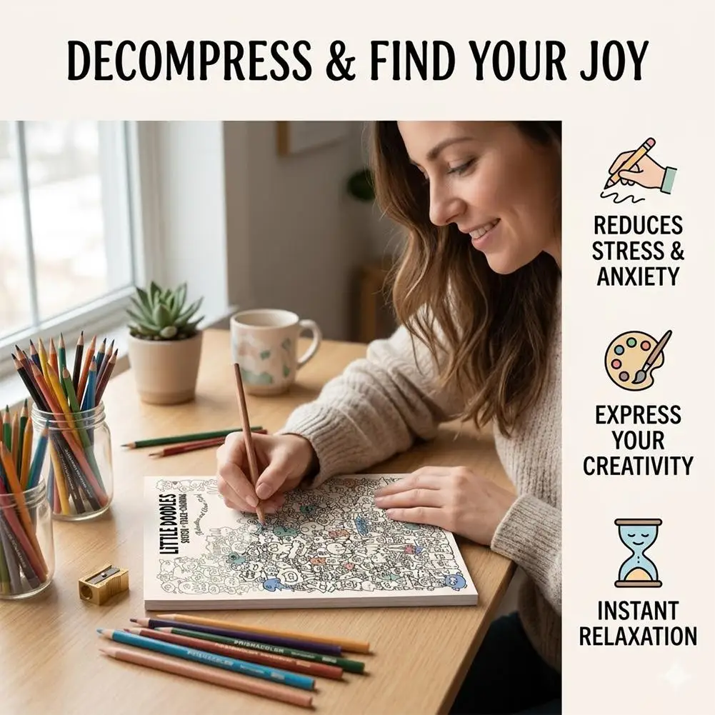 Libro da Colorare e Disegnare con Cartoni Animati Carini, Libro Antistress per Doodle, Libro Artistico Multiuso per Attività di Disegno - immagine 4