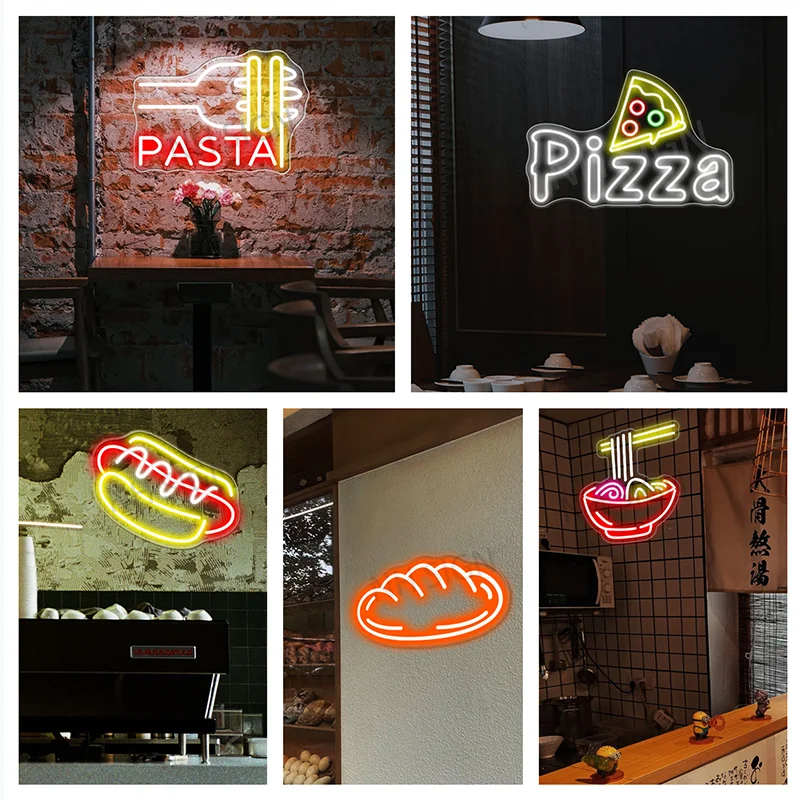 

Fast Foods Neon Sign Ramen LED Night Light, Food Wall Decor, Shop, Restaurant, Fries, Pizza, Hot Dogs, Bread, Cake