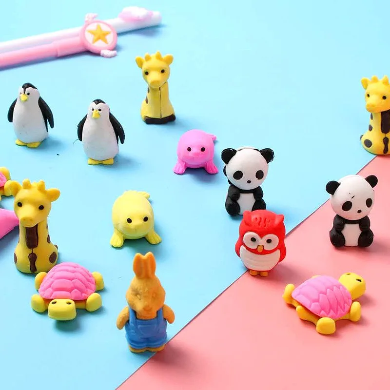Pencil Eraser 10PCS Animal Shaped Cartoon Design Stationery Puzzle Toys