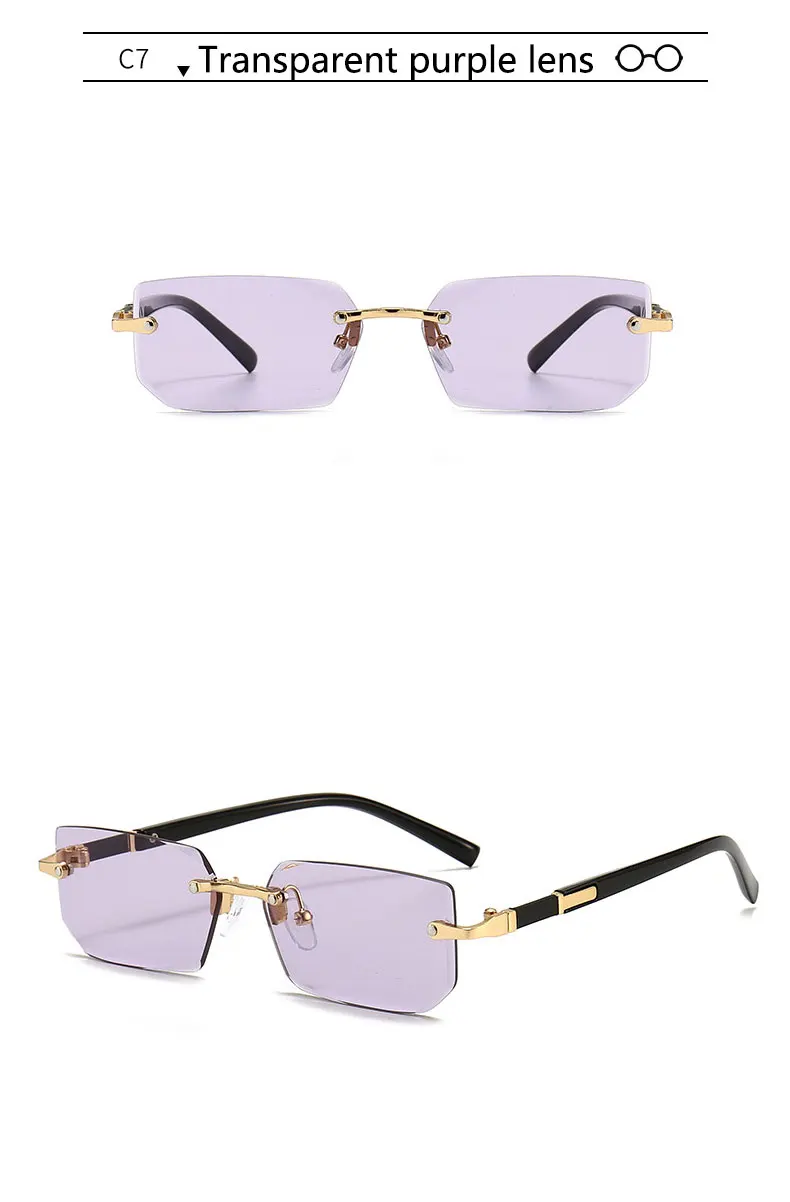 BOYSEE Herren-Brille mit rechteckigem schmalem Rahmen, Seaside Suglasses, UV400, rahmenlose Sonnenbrille im Hip-Hop-Stil – Detail 13