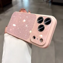 Luxury Bling Glitter Glass Case with Lens Protection and Shockproof Hybrid Bumper - iPhone 15 Plus (Pink)