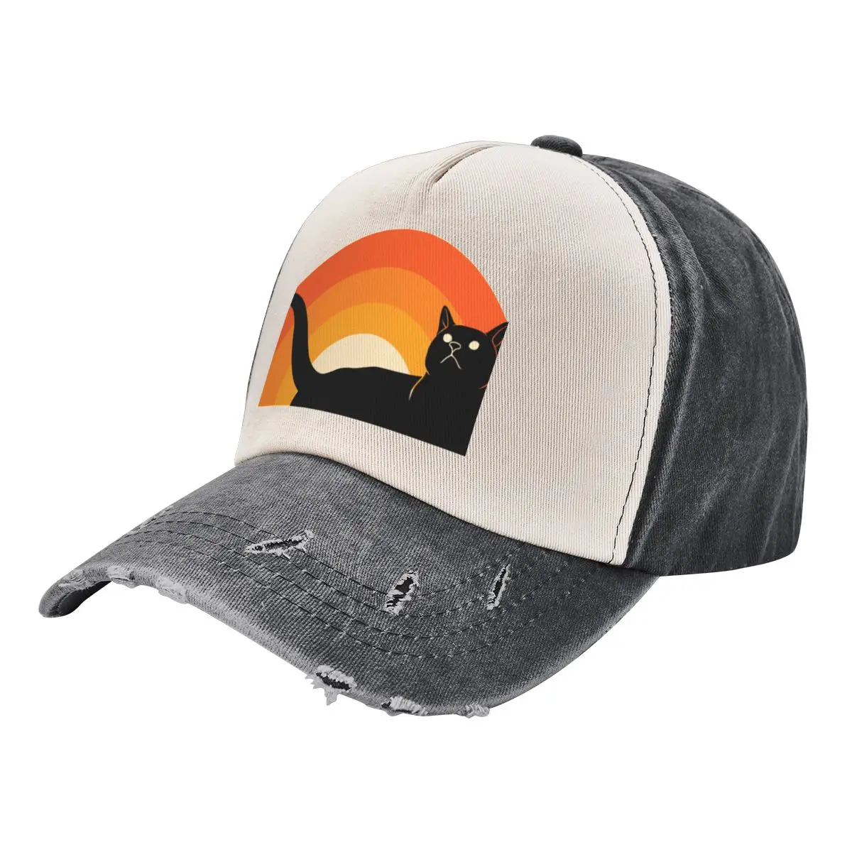 

Black Cat Watching Sunset Retro Vintage Baseball Cap cute Golf Men Women's
