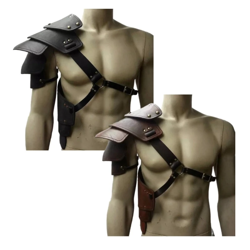 

Leather Shoulder Cover Cape Steampunk Shoulder Armors Faux Leather Single Pauldron Adjustable Knights Cosplay Costume