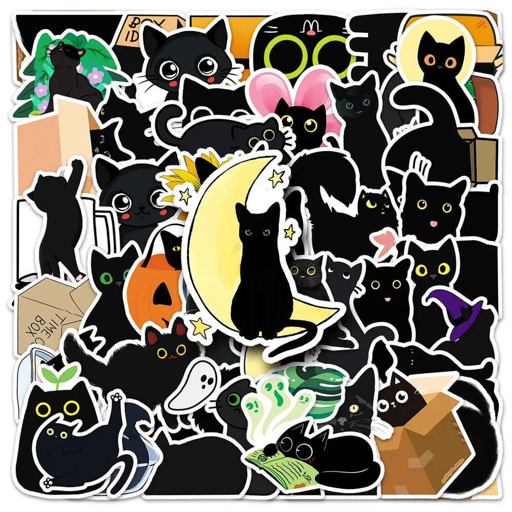 

10/30/50PCS New DIY Black Cat Cartoon Personality Creative Luggage Table Water Cup Chair Decoration Waterproof Sticker Wholesale