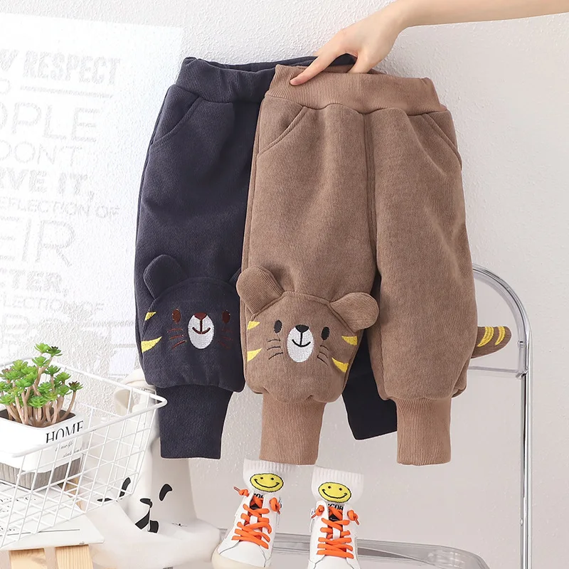 

Baby Boys Pants Winter Thicken Warm Plus Velvet Girls Kids Straight Trousers Children Clothing Cotton Cartoon Elastic Sport Pant