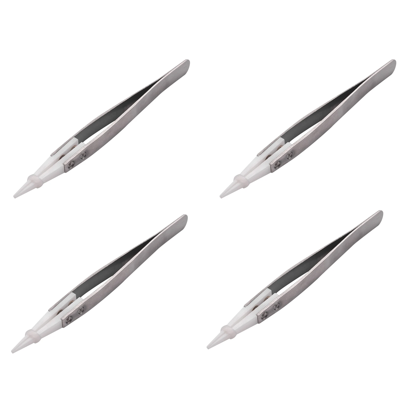 

4X Ceramic Tweezers with Stainless Steel Handle Refractory Acid-Resistant Pointed Tweezers