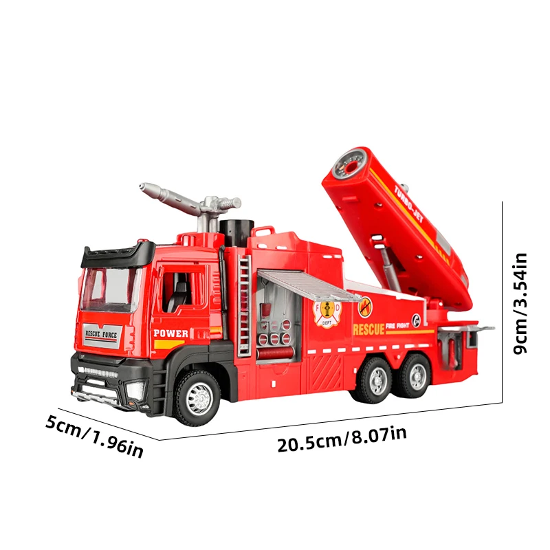 1/32 Fire Truck Model Toy Car Die-cast Metal Light Sound Simulation Water Spray Rescue Vehicle Pull-Back Car Models Christmas 6