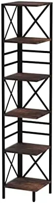 

Tier Industrial Corner Shelf Unit, Tall Bookcase Storage Display for Home Office, Rustic Brown Bath room organizer Shower acces