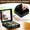Wood Tea Bag Storage Box with Clear Lid 9 Compartments Square Container Desktop Jewelry Organizer Tea Box Case 2