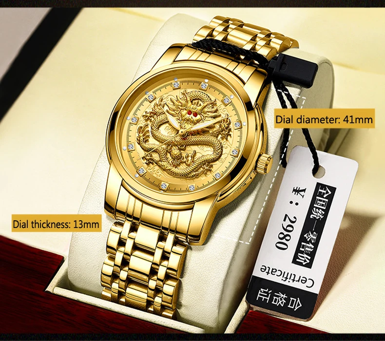 Fashion Quartz Men Watch Golden Mens Watches Top Brand Luxury Waterproof Stainless Steel Dragon Clock Male Relogio Masculino