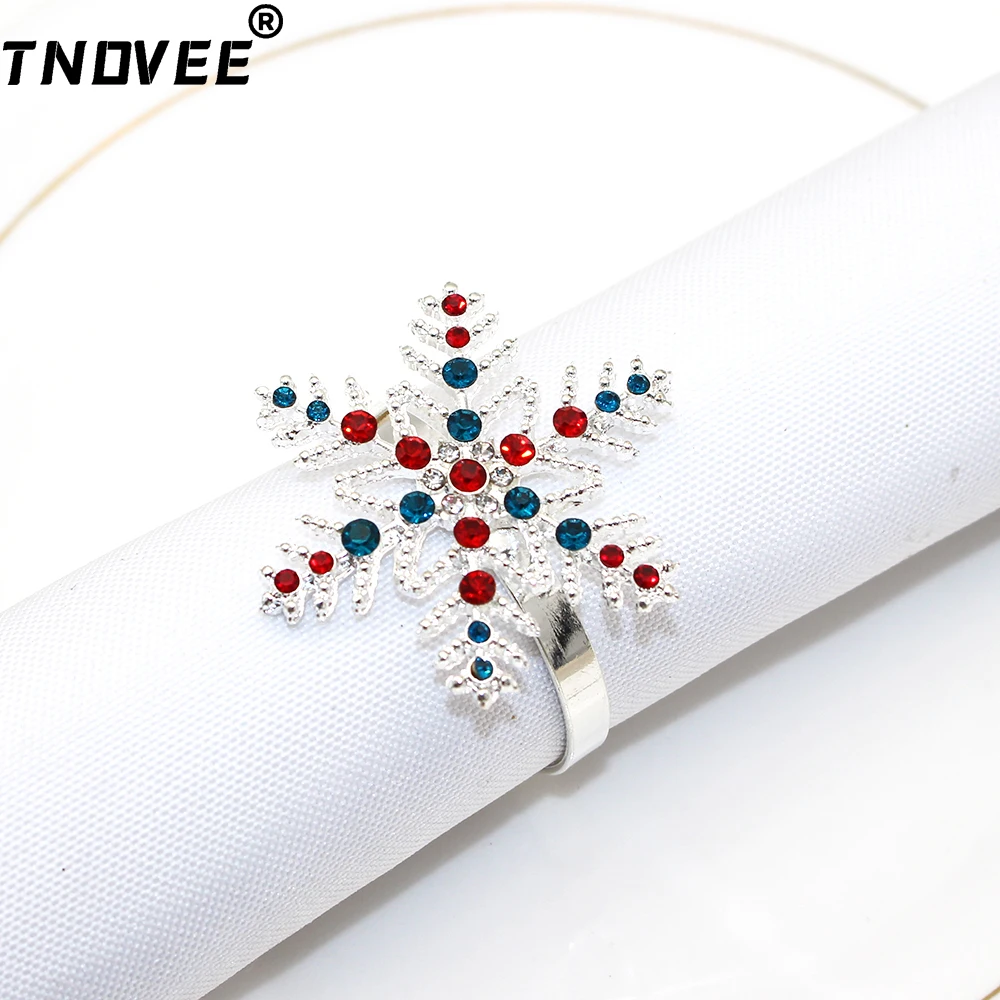 

6Pcs Silver Rhinestone Snowflake Napkin Rings Holder for New Year Christmas Wedding Party Baby Shower Table Decoration ERC171
