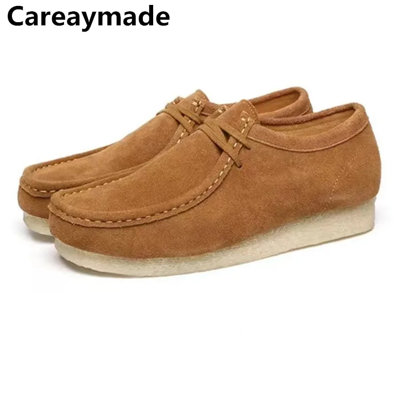 Careaymade-British Vintage Genuine Leather Casual Shoes Lace-up Shoes Smoke Rubber Sole Shoes Low Top Men's Shoes Fashion Shoes