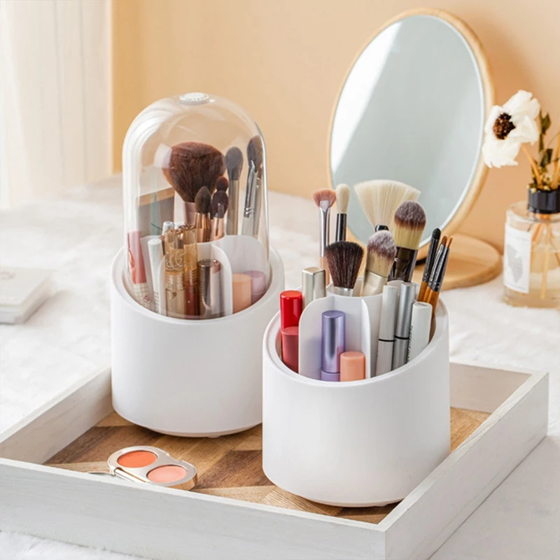 

360° Rotating Makeup Brush Storage Box Portable Desktop Cosmetic Organizer Lipstick Eyebrow Pencil Eye Shadow Brush Holder