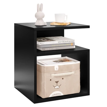 Comodino in legno Comodino Tavolino da caffè dal design semplice con 2 scomparti aperti Mobili portaoggetti per la camera da letto di casa 1