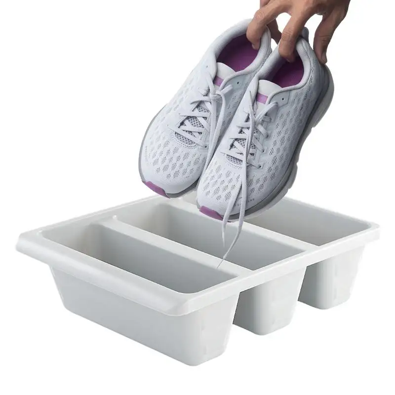 

Shoe Box Storage Containers 3-Compartment Slippers Rack Storage Box Shoe Storage Bins Fit 3 Pairs Vertical Entrance Shoe Tray