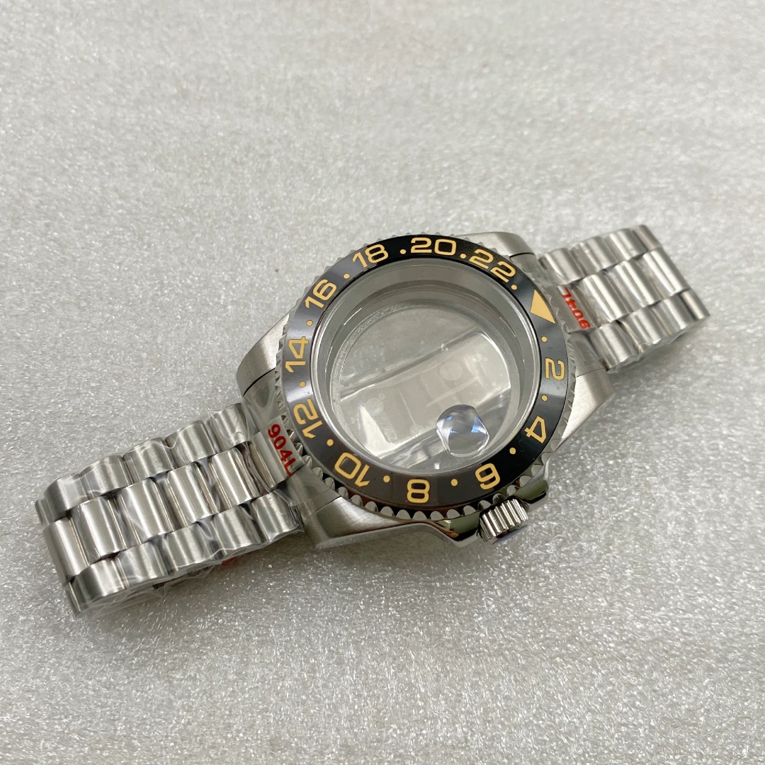 NH34 case 40MM silver men's watch case NH36 strap GMT bezel sapphire glass suitable for precision NH35nh34 NH36 movement
