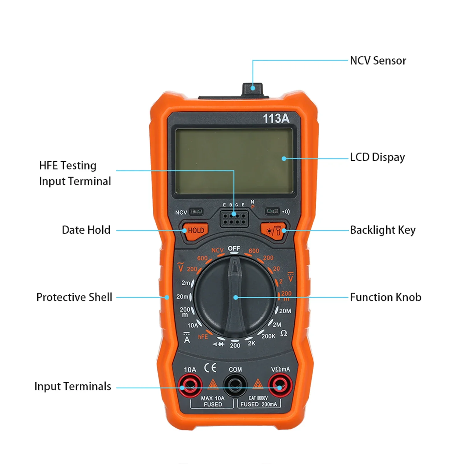 RICHMETERS Multimeter RM113D Multimetro Tester Digital Multimeter 6000 Counts Auto Ranging AC/DC Voltage Temperature Measuring