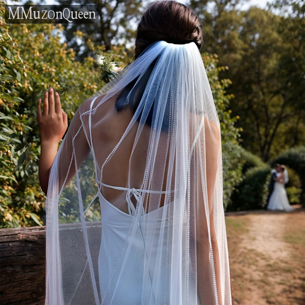 

MZA90-L Wedding Veil With Rhinestones 1 Tier Waltz Length Bride Party White Veils Sparkling Diamond Wholesale Wedding Supplies