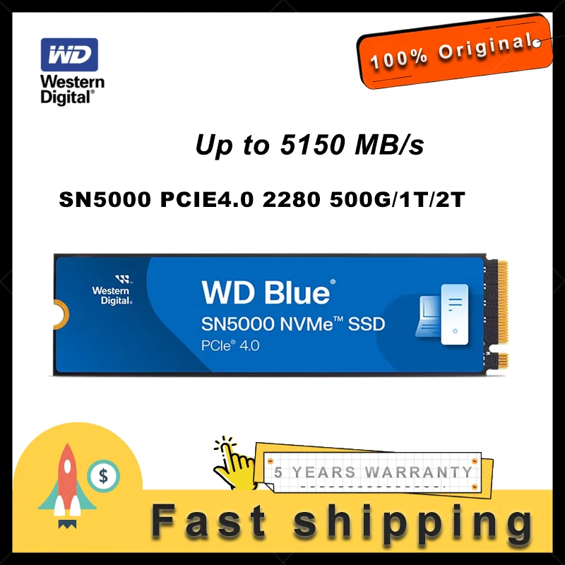 Novo ocidental digital sn5000 wd azul 500gb 1tb 2tb pcie gen 4.0 nvme m.2 2280 disco rígido ssd interno para computador portátil desktop