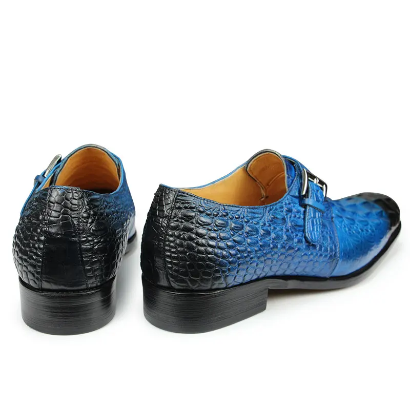 Crocodile Printing Loafers Monk Strap Buckle Pointed Toe Shoe Men Formal Genuine Leather Size 39-48 Good Quality