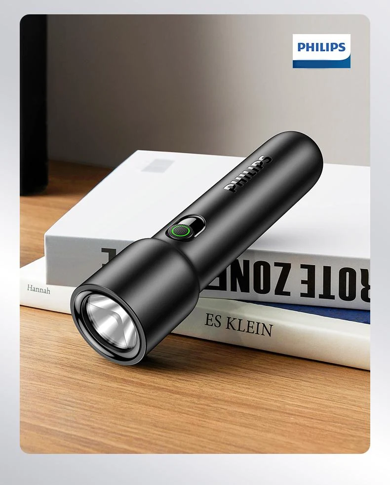 Philips Lampe de Poche LED Portable – Lampe de Poche Puissante pour Autodéfense, Camping et Randonnée